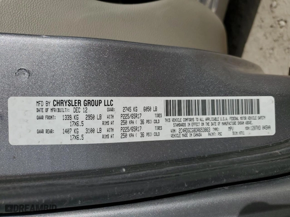 2013 Dodge Grand Caravan SXT with VIN 2C4RDGCG8DR653863, listed as a Copart auction lot 48237375 with 205,684 mi miles and Clean Title. Bid and sale history available at carsss.com. Image 13.