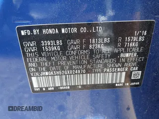 2016 Honda Fit LX with VIN JHMGK5H52GX024970, listed as a IAAI auction lot 42671370 with 111,789 mi miles and . Bid and sale history available at DreamBid. Image 9.