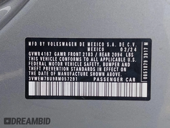 2024 Volkswagen Jetta SE z VIN 3VWEM7BU9RM057291, wystawiony jako IAAI lot #42346409 z przebiegiem 22 301 mil mil oraz . Historia ofert i sprzedaży dostępna na DreamBid. Obrazek 9.