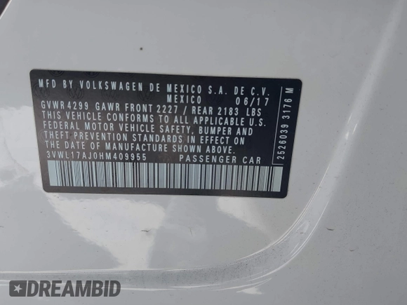2017 Volkswagen Jetta SEL with VIN 3VWL17AJ0HM409955, listed as a IAAI auction lot 41840718 with 40,203 mi miles and . Bid and sale history available at DreamBid. Image 9.