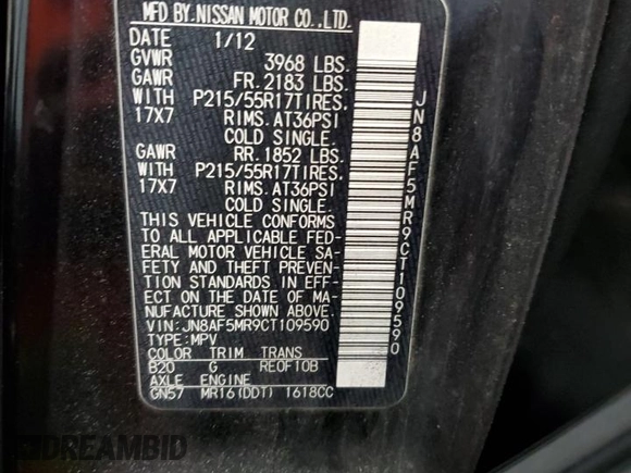 2012 Nissan Juke SV with VIN JN8AF5MR9CT109590, listed as a Copart auction lot 86820614 with 211,483 mi miles and Salvage Title. Bid and sale history available at carsss.com. Image 14.