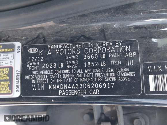 2013 Kia Rio EX with VIN KNADN4A33D6206917, listed as a IAAI auction lot 41049490 with 188,281 mi miles and . Bid and sale history available at DreamBid. Image 9.