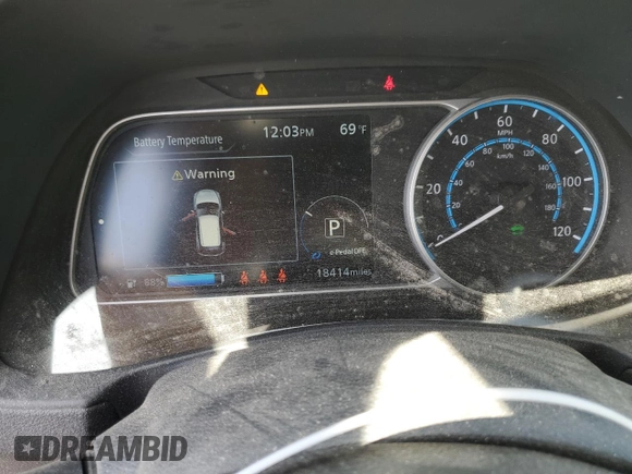 2023 Nissan LEAF SV Plus with VIN 1N4CZ1CV6PC551242, listed as a Copart auction lot 60410285 with 18,414 mi miles and Salvage title. Bid and sale history available at DreamBid. Image 9.