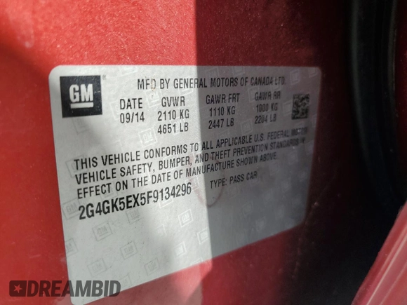 2015 Buick Regal with VIN 2G4GK5EX5F9134296, listed as a Copart auction lot 58012385 with 121,973 mi miles and Salvage title. Bid and sale history available at DreamBid. Image 12.