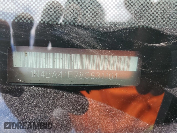 2008 Nissan Maxima SE z VIN 1N4BA41E78C831101, wystawiony jako Copart lot #58123985 z przebiegiem Nie podano mil oraz Szkoda całkowita • Salvage title. Historia ofert i sprzedaży dostępna na DreamBid. Obrazek 12.