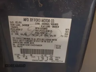 2005 Ford F-150 XLT с VIN 1FTRW12W15KD36829, выставлен на аукционе IAAI как лот 42438984 с пробегом Не указан миль и . История ставок и продаж доступна на DreamBid. Изображение 9.