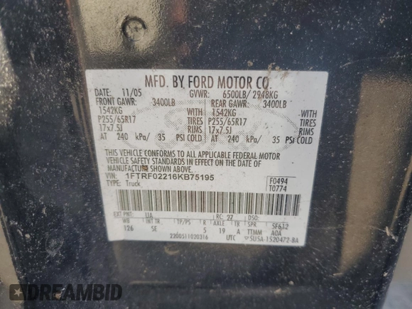 2006 Ford F-150 STX with VIN 1FTRF02216KB75195, listed as a Copart auction lot 76800104 with 171,538 mi miles and Salvage Title. Bid and sale history available at carsss.com. Image 12.