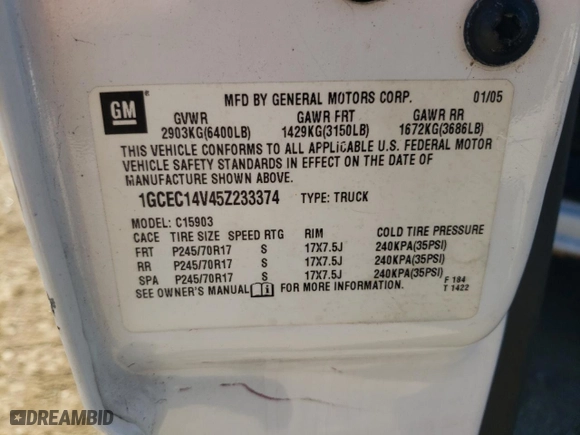 2005 Chevrolet Silverado 1500 Work Truck with VIN 1GCEC14V45Z233374, listed as a Copart auction lot 73718324 with 201,140 mi miles and Salvage Title. Bid and sale history available at carsss.com. Image 12.