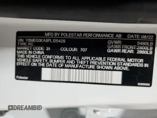 2023 Polestar 2 z VIN YSMEG3KA8PL125429, wystawiony jako Copart lot #57710415 z przebiegiem 38 574 mil mil oraz Czysty tytuł • Clean title. Historia ofert i sprzedaży dostępna na DreamBid. Obrazek 12.
