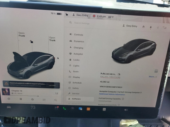 2021 Tesla Model 3 Performance with VIN 5YJ3E1EC3MF078531, listed as a Copart auction lot 55270715 with 42,363 mi miles and Non Repairable. Bid and sale history available at DreamBid. Image 9.