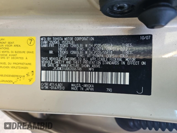 2008 Lexus RX 400h with VIN JTJGW31U082006748, listed as a Copart auction lot 86556234 with 241,549 mi miles and Clean Title. Bid and sale history available at DreamBid. Image 10.