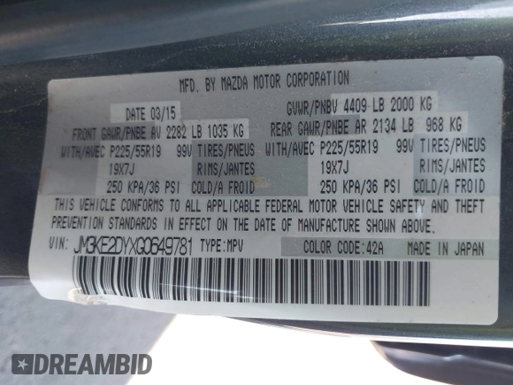 2016 Mazda CX-5 Grand Touring z VIN JM3KE2DYXG0649781, wystawiony jako IAAI lot #41636329 z przebiegiem 83 433 mil mil oraz . Historia ofert i sprzedaży dostępna na DreamBid. Obrazek 9.