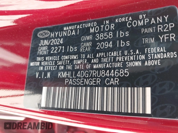 2024 Hyundai Elantra SE with VIN KMHLL4DG7RU844685, listed as a IAAI auction lot 42335520 with 2,534 mi miles and . Bid and sale history available at DreamBid. Image 9.
