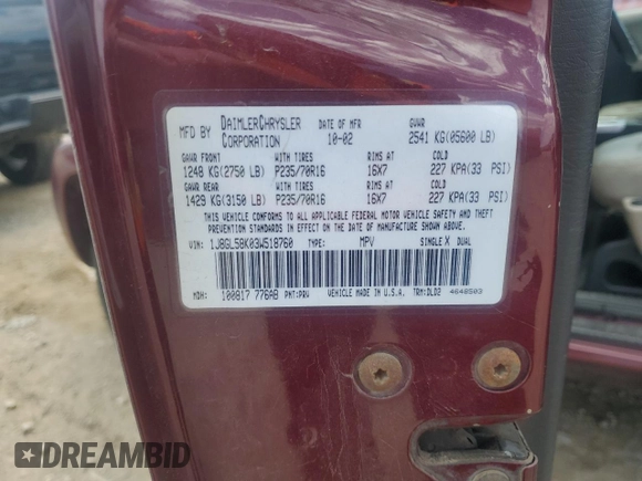 2003 Jeep Liberty Limited with VIN 1J8GL58K03W518760, listed as a Copart auction lot 58005845 with 209,513 mi miles and Salvage title. Bid and sale history available at DreamBid. Image 14.
