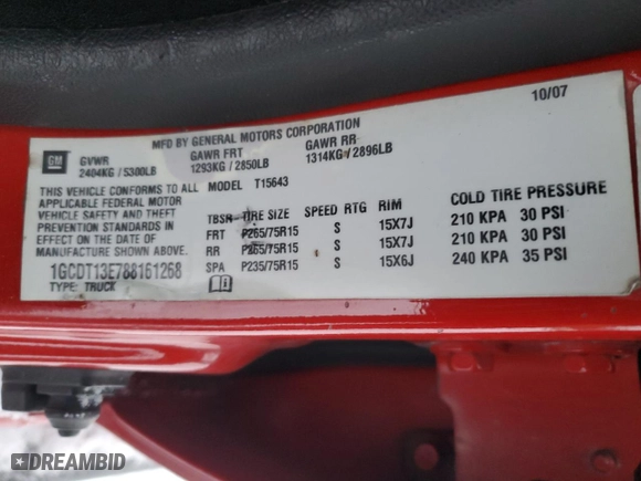 2008 Chevrolet Colorado LT w/1LT with VIN 1GCDT13E788161268, listed as a Copart auction lot 84145704 with 130,726 mi miles and Salvage Title. Bid and sale history available at carsss.com. Image 12.