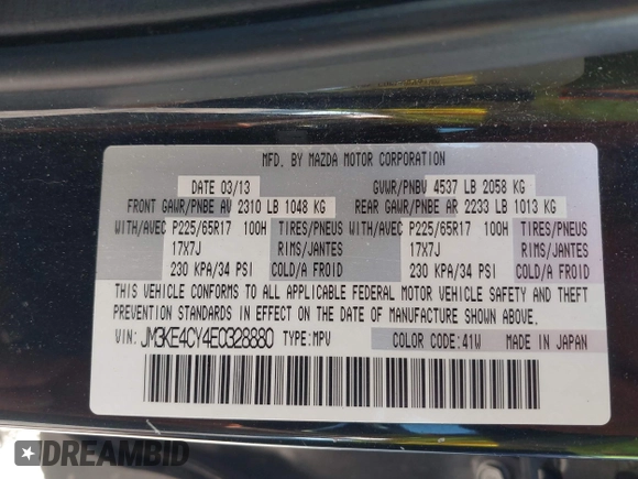 2014 Mazda CX-5 Touring z VIN JM3KE4CY4E0328880, wystawiony jako IAAI lot #42112302 z przebiegiem 185 228 mil mil oraz . Historia ofert i sprzedaży dostępna na DreamBid. Obrazek 9.