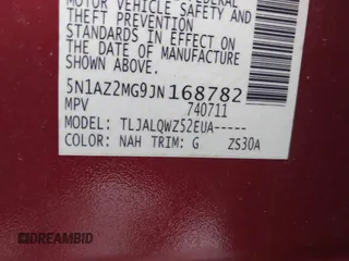 2018 Nissan Murano SL z VIN 5N1AZ2MG9JN168782, wystawiony jako IAAI lot #42378231 z przebiegiem 133 668 mil mil oraz . Historia ofert i sprzedaży dostępna na DreamBid. Obrazek 9.