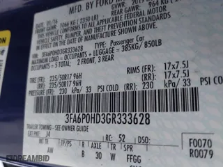 2016 Ford Fusion SE with VIN 3FA6P0HD3GR333628, listed as a IAAI auction lot 41979329 with 183,984 mi miles. Bid and sale history available at carsss.com. Image 9.