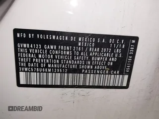 2019 Volkswagen Jetta S z VIN 3VWC57BU6KM129512, wystawiony jako IAAI lot #42205228 z przebiegiem 92 940 mil mil oraz . Historia ofert i sprzedaży dostępna na DreamBid. Obrazek 9.