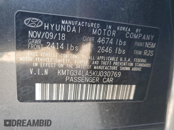 2019 Genesis G70 2.0T Advanced with VIN KMTG34LA5KU030769, listed as a Copart auction lot 48189325 with 100,443 mi miles and Salvage Title. Bid and sale history available at carsss.com. Image 13.