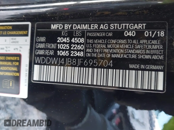 2018 Mercedes-Benz C C 300 with VIN WDDWJ4JB8JF695704, listed as a IAAI auction lot 41991929 with 35,573 mi miles and . Bid and sale history available at carsss.com. Image 9.
