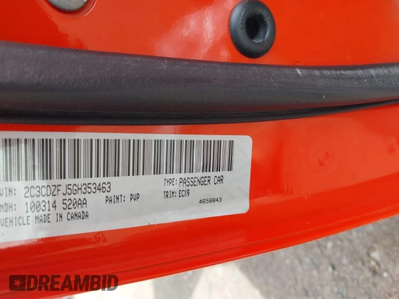 2016 Dodge Challenger R/T Scat Pack with VIN 2C3CDZFJ5GH353463, listed as a IAAI auction lot 41813082 with 24,033 mi miles and . Bid and sale history available at DreamBid. Image 9.