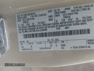 2018 Lincoln MKC Reserve с VIN 5LMCJ3C9XJUL23206, выставлен на аукционе IAAI как лот 42411951 с пробегом 60 904 миль миль и . История ставок и продаж доступна на DreamBid. Изображение 9.
