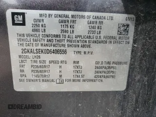 2013 GMC Terrain SLE with VIN 2GKALSEK0D6406556, listed as a Copart auction lot 60808895 with 169,175 mi miles and Salvage title. Bid and sale history available at DreamBid. Image 13.