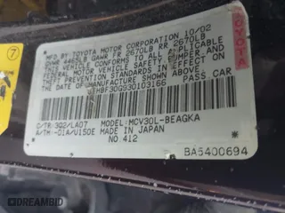 2003 Lexus ES 300 with VIN JTHBF30G930103166, listed as a IAAI auction lot 42019548 with 176,241 mi miles. Bid and sale history available at carsss.com. Image 9.