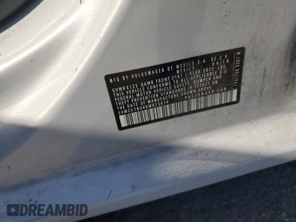 2019 Volkswagen Jetta S with VIN 3VWC57BU6KM023674, listed as a Copart auction lot 57093625 with 130,398 mi miles and Non repairable. Bid and sale history available at DreamBid. Image 12.