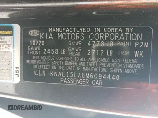 2021 Kia Stinger GT-Line with VIN KNAE15LA6M6094440, listed as a Copart auction lot 44260985 with 51,364 mi miles and Salvage Title. Bid and sale history available at carsss.com. Image 12.