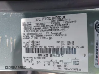 2008 Lincoln MKZ with VIN 3LNHM26T88R653977, listed as a IAAI auction lot 41922309 with 125,240 mi miles and . Bid and sale history available at carsss.com. Image 9.