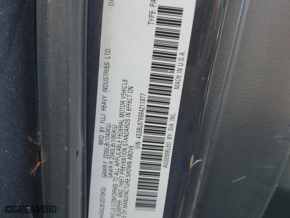 2009 Subaru Legacy (Natl) GT Ltd with VIN 4S3BL676994211877, listed as a Copart auction lot 81146774 with 189,838 mi miles and Salvage Title. Bid and sale history available at carsss.com. Image 12.