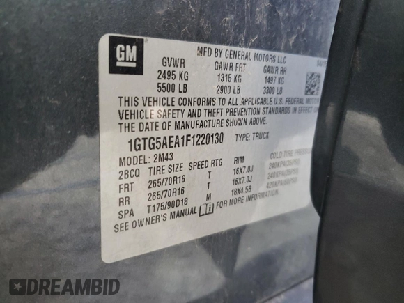 2015 GMC Canyon 2WD with VIN 1GTG5AEA1F1220130, listed as a Copart auction lot 52548195 with 152,989 mi miles and Clean title. Bid and sale history available at DreamBid. Image 12.