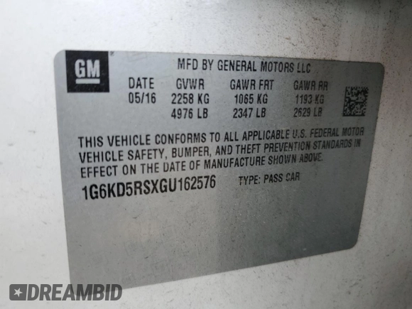 2016 Cadillac CT6 Luxury AWD with VIN 1G6KD5RSXGU162576, listed as a Copart auction lot 78629404 with 121,275 mi miles and Clean title. Bid and sale history available at DreamBid. Image 12.