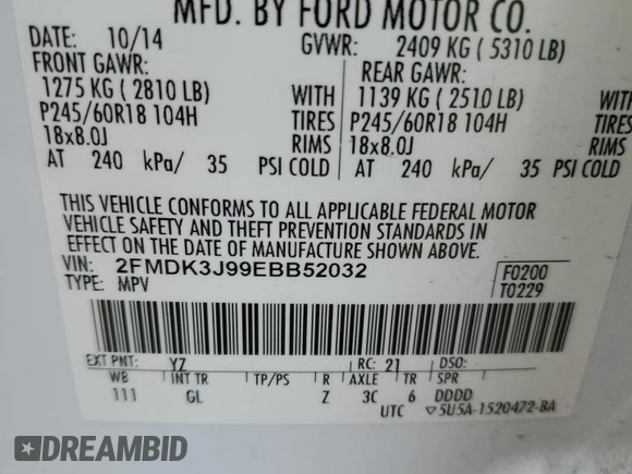 2014 Ford Edge SEL with VIN 2FMDK3J99EBB52032, listed as a Copart auction lot 44803825 with 167,984 mi miles and Salvage Title. Bid and sale history available at carsss.com. Image 13.