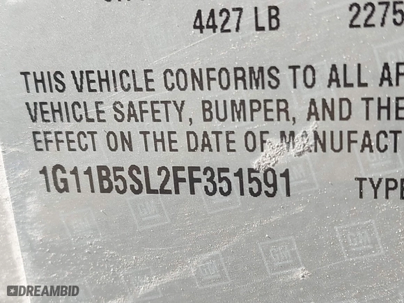 2015 Chevrolet Malibu LS with VIN 1G11B5SL2FF351591, listed as a IAAI auction lot 41826151 with 265,589 mi miles. Bid and sale history available at carsss.com. Image 9.