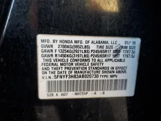 2010 Honda Pilot Touring with VIN 5FNYF3H83AB020730, listed as a Copart auction lot 84697994 with 238,329 mi miles and Salvage Title. Bid and sale history available at DreamBid. Image 13.