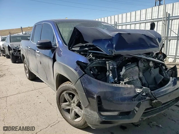 2021 Honda Ridgeline RTL-E with VIN 5FPYK3F74MB005655, listed as a Copart auction lot 47057035 with 0 mi miles and Salvage Title. Bid and sale history available at carsss.com. Image 10.