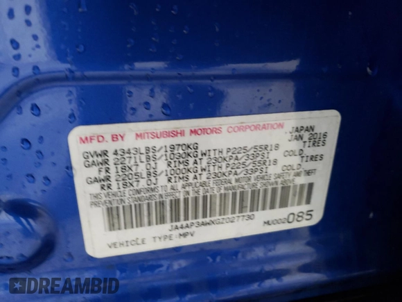 2016 Mitsubishi Outlander Sport 2.4 SE with VIN JA4AP3AWXGZ027730, listed as a Copart auction lot 87695915 with 212,694 mi miles and Clean Title. Bid and sale history available at carsss.com. Image 12.