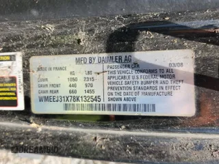 2008 Smart fortwo Pure with VIN WMEEJ31X78K132545, listed as a Copart auction lot 62884165 with Not provided miles and Clean title. Bid and sale history available at DreamBid. Image 12.