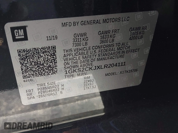 2020 GMC Yukon Denali with VIN 1GKS2CKJXLR204111, listed as a IAAI auction lot 41745764 with 76,364 mi miles. Bid and sale history available at carsss.com. Image 9.