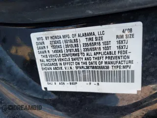 2008 Honda Odyssey EX-L z VIN 5FNRL38758B066638, wystawiony jako IAAI lot #41664349 z przebiegiem 134 194 mil mil oraz . Historia ofert i sprzedaży dostępna na DreamBid. Obrazek 9.