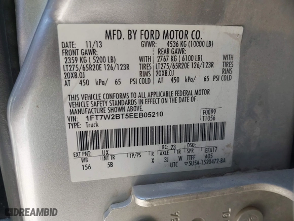 2014 Ford Super Duty F-250 SRW XL with VIN 1FT7W2BT5EEB05210, listed as a IAAI auction lot 41192736 with 283,326 mi miles. Bid and sale history available at carsss.com. Image 9.