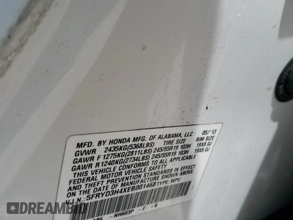 2014 Acura MDX Technology with VIN 5FRYD3H4XEB001468, listed as a Copart auction lot 63734735 with Not provided miles and Salvage title. Bid and sale history available at DreamBid. Image 14.