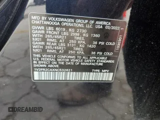 2022 Volkswagen Atlas SEL Premium R-Line with VIN 1V2FR2CAXNC532621, listed as a Copart auction lot 55081255 with 96,104 mi miles and Salvage title. Bid and sale history available at DreamBid. Image 13.