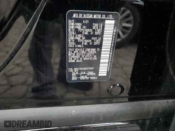 2021 Nissan Armada SL with VIN JN8AY2BA3M9373697, listed as a Copart auction lot 73402362 with 1,465 mi miles. Bid and sale history available at carsss.com. Image 13.