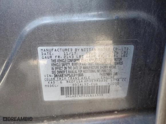 2018 Nissan Sentra SV with VIN 3N1AB7AP5JL611555, listed as a Copart auction lot 49925435 with 110,339 mi miles and Salvage Title. Bid and sale history available at carsss.com. Image 13.