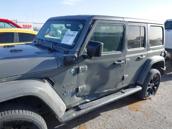 2023 Jeep Wrangler 4xe Sahara with VIN 1C4JJXP68PW661190, listed as a IAAI auction lot 41816483 with 41,877 mi miles. Bid and sale history available at carsss.com. Image 6.