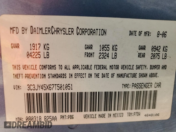 2007 Chrysler PT Cruiser with VIN 3C3JY45X67T501051, listed as a Copart auction lot 85005534 with 163,184 mi miles and Salvage Title. Bid and sale history available at carsss.com. Image 13.